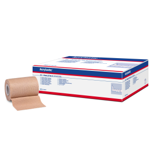 Een doos van 12 rollen acrylastic 6 cm waar een losse rol naast ligt