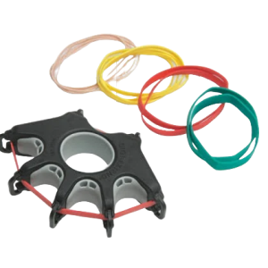De digi extended handtrainer met verschillende kleuren banden.