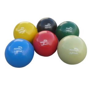 Zes verschillende Mambo Max Softmeds in de kleuren geel, zwart, groen, blauw, rood en beige.