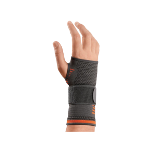 Een Orliman Sport Polsbandage die om een rechterpols heen zit.