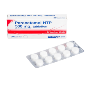 Een doosje paracetamol met ernaast 10 tabletten