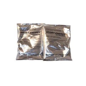 2 zilveren zakken naast elkaar allebei gevuld met 450gram sportenergy.