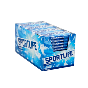Een grootverpakking Sportlife met daar in 48 kleine pakjes van 12 kauwgompjes.