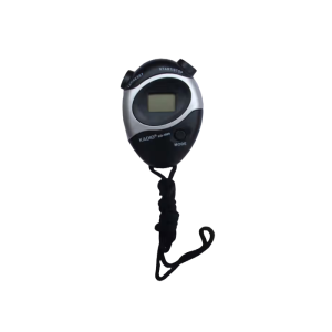 een zwarte stopwatch met een koord