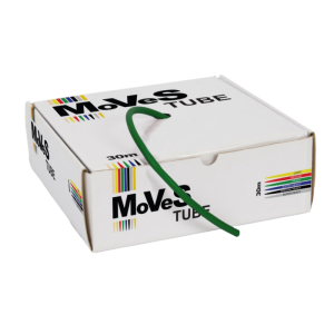 Een product doos waar een klein stuk Moves Oefentube 30 meter groen uit hangt