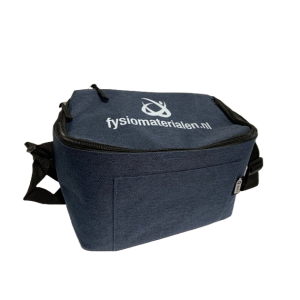 Een donkerblauwe fysiomaterialen koeltas