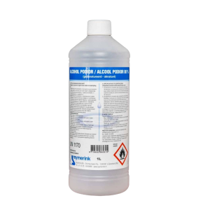 Een heldere fles met daarin 1L gedenatureerde alcohol 80%