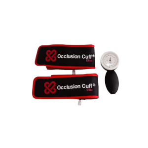 Een occlusion cuff elite uit de doos klaar voor gebruik.