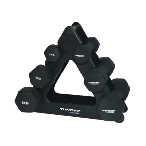 Tunturi neopreen dumbbell set zwart met 3 verschillende gewichten