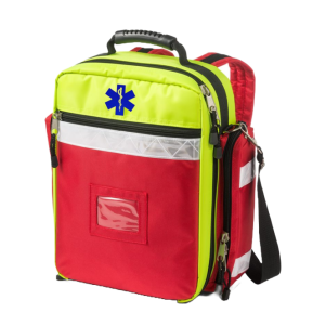 Een Medical Rescue Bag - EHBO Rugzak in de kleuren rood met fel geel
