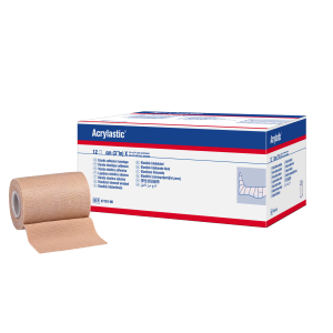 en doos acrylastic van 10 cm met een losse rol er naast