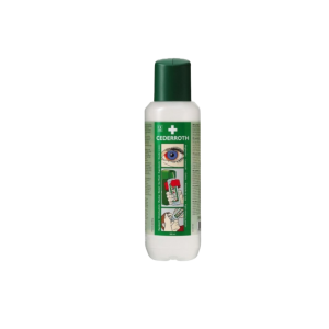 Een 500ml gevulde oogspoelfles van het merk Cedderoth.