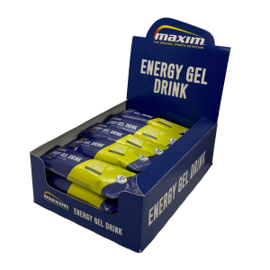 Een doos met 25 stuks Maxim Energy Gel Drinks van 60ml