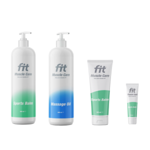 Alle producten die in het FIT Actiepakket zitten: Sports balm 500 ml, 100 ml, en Massage Olie 500 ml.