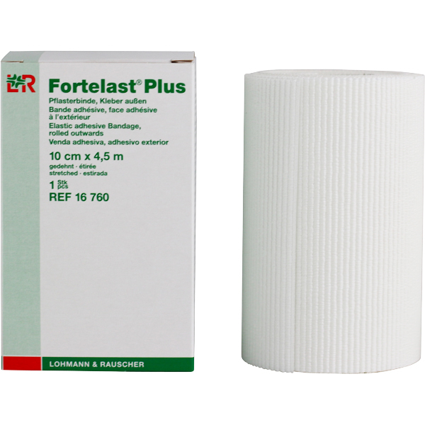 Een rol Fortelast plus van 10cm naast het verpakkingsdoosje