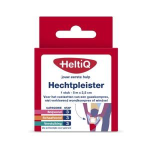 Een verpakkinsdoosje van de Heltiq hechtpleister 2,5cm x 5mtr