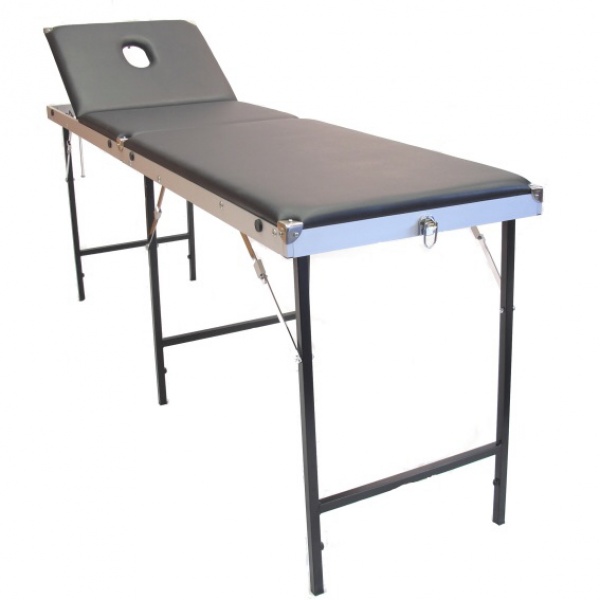 Een 3-delige, grijze en inklapbare massagetafel