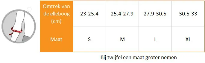 Maattabel van de LP 723 tenniselleboog support