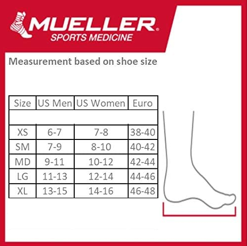 Maattabel van de mueller atf enkelbrace