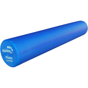 Een blauwe foamroller van het merk Mambo met een afmeting van 90 cm