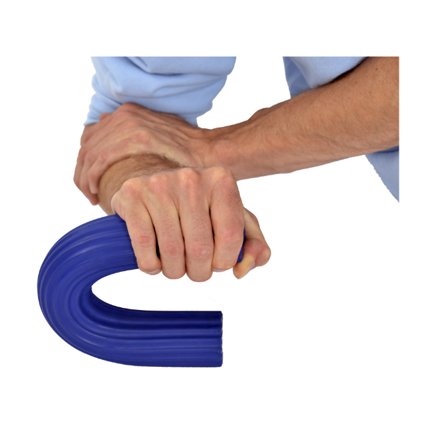 Een blauwe Moves fitness bar die is gebogen
