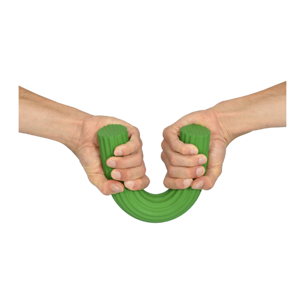 Een groene Moves fitness bar die is gebogen