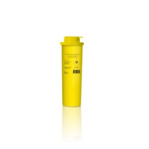 Een gele naaldencontainer met een inhoud van 0,2L