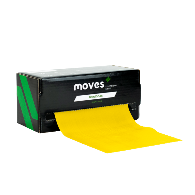 Een moves oefenband van 5,5m in de kleur geel