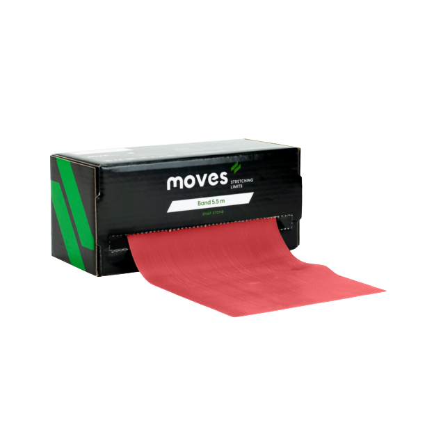 Een moves oefenband van 5,5m in de kleur rood