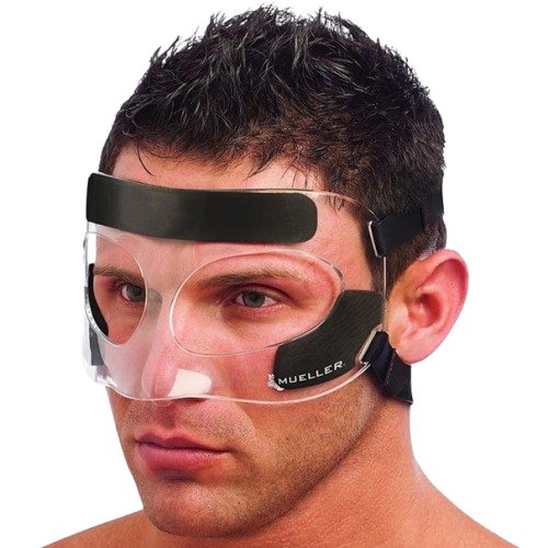 Een man die het mueller neusmasker draagt