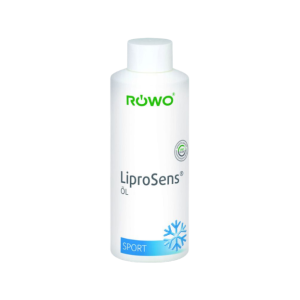 Een fles met daarin 1 liter aan Röwo sport massageolie