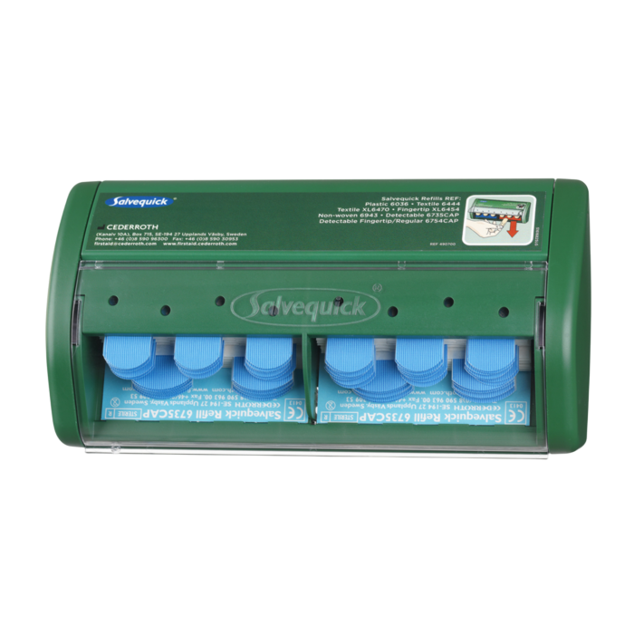 Een Salvequick Pleisterautomaat HACCP met Salvequick HACCP pleisters