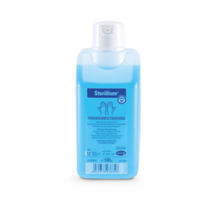 Een flesje Sterillium met een inhoud van 500ml