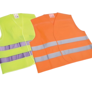 Twee veiligheidshesjes in de kleur geel en oranje