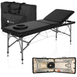 Een ZenGrowth Athlete Massagetafel met een bijbehorende draagtas