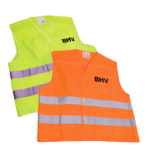 Twee BHV Veiligheidshesjes: Een oranje en een gele