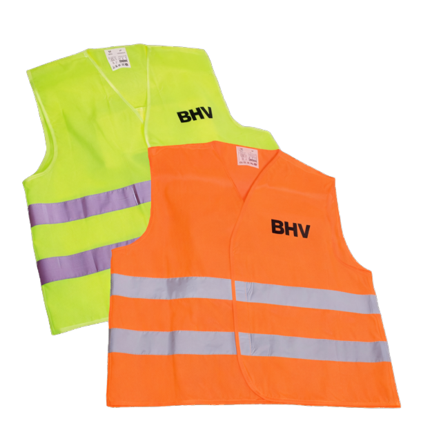 Twee BHV Veiligheidshesjes: Een oranje en een gele