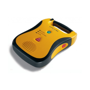 De gele Defibtech lifeline AED.