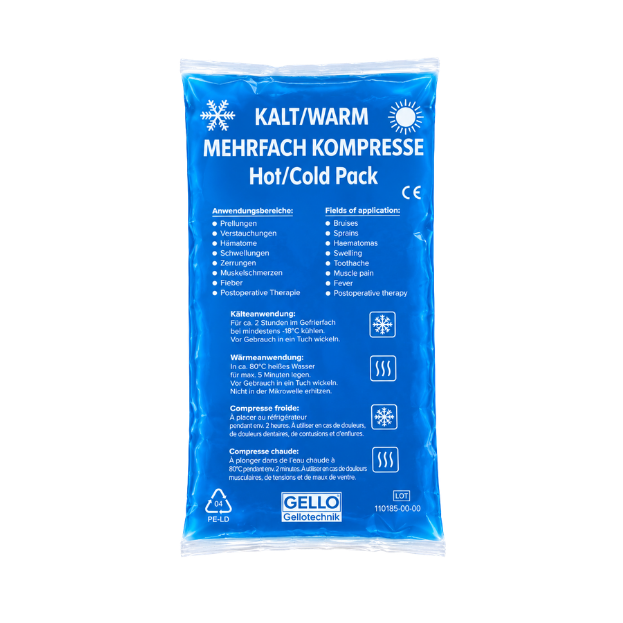 Een hot-cold pack met een grootte van 11,5 x 28 cm