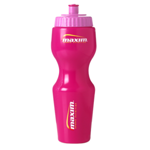 Een roze bidon van Maxim met een inhoud van 600 ml