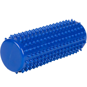 Een liggende blauwe voetroller van 15 cm breed