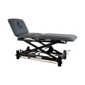 De massagetafel BasiX 3 Black Beauty waarbij de hoofdsteun van het liggedeelte omhoog is geklapt