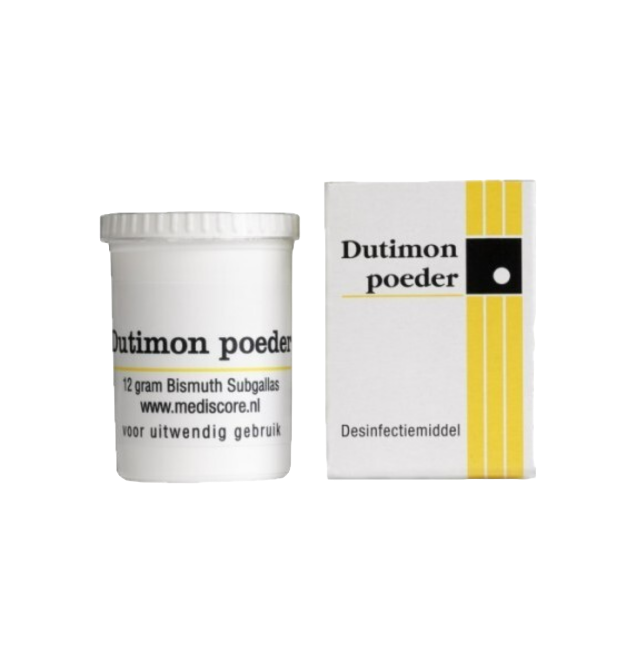 Dutimon Wondpoeder 12gr met het doosje ernaast.