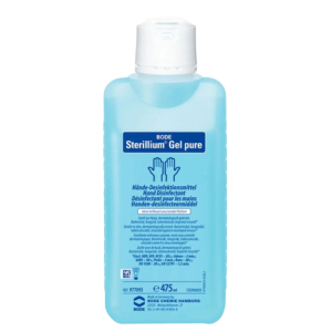 Een fles Sterillium Gel pure met een inhoud van 475 ml