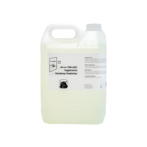Een jerrycan met daarin 5 liter aan antibacteriële handzeep