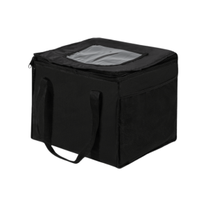 Een zwarte koeltas met zijvakken en een inhoud van 51 liter