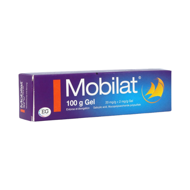 Een doosje met daarin een tube Mobilat gel 100 gram
