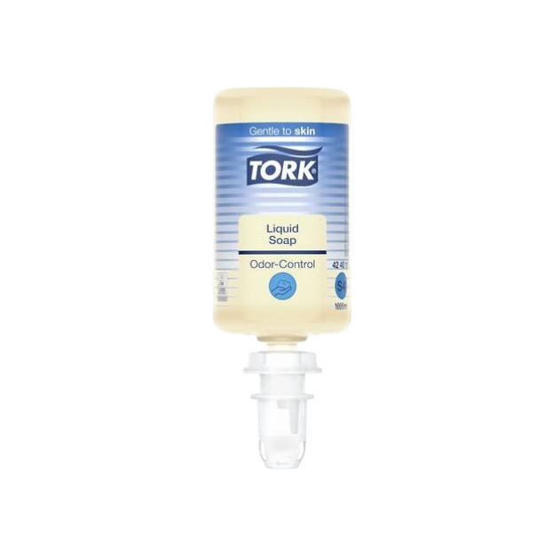 Een flacon met daarin 1L aan Tork S4 handzeep